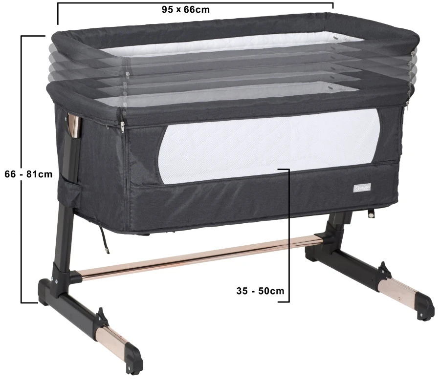 Babygo Together Zwart/Roségoud Wieg Aan Bed 4605 3 Babygo Together Zwart/Roségoud Wieg Aan Bed 4605 - Afbeelding 3