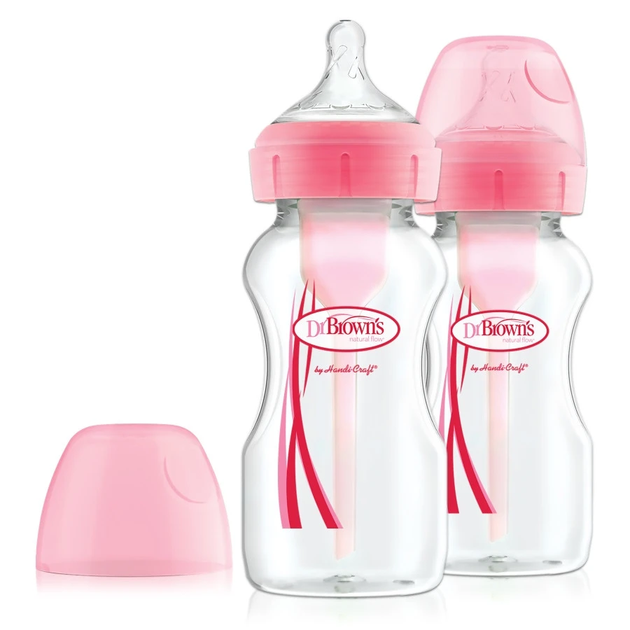 Dr. Brown's Dr Brown's Options+ Anti-colic 270 Ml Roze 2-pack Brede Hals Fles WB92601-GBX + 1 Dr. Brown's Dr Brown's Options+ Anti-colic 270 Ml Roze 2-pack Brede Hals Fles WB92601-GBX +
