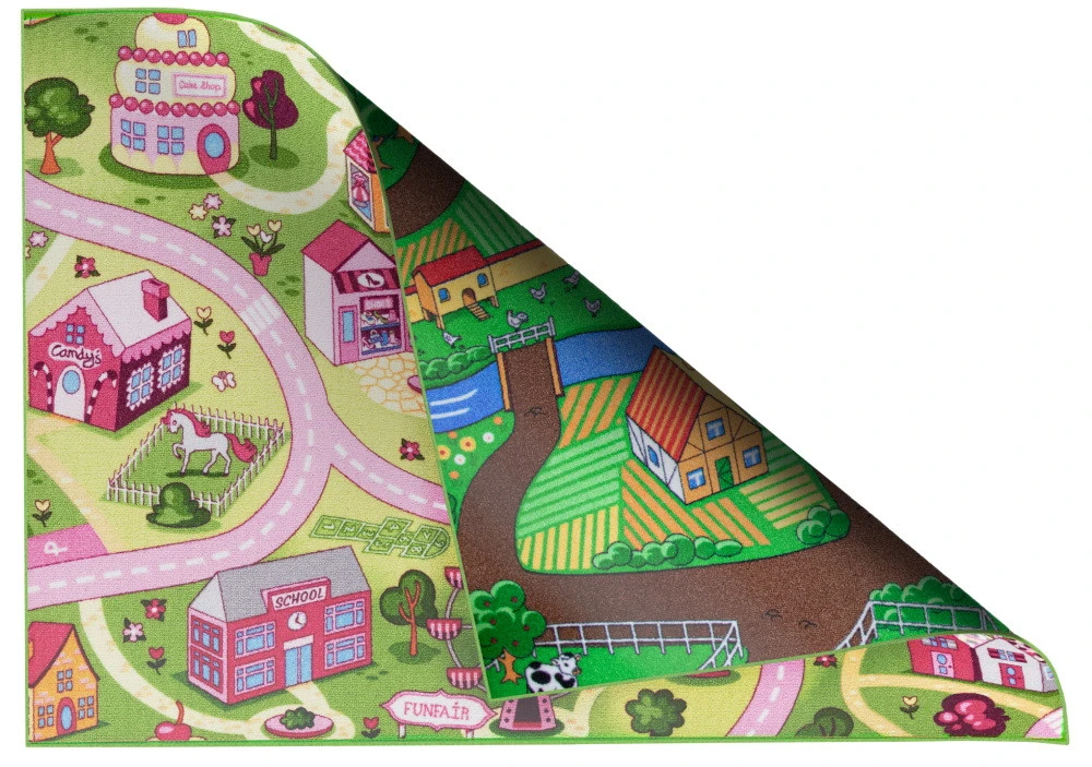 Kids Corner Farm Life/Sweet Town 95x113 Cm Omkeerbaar Vloerkleed En Speelmat