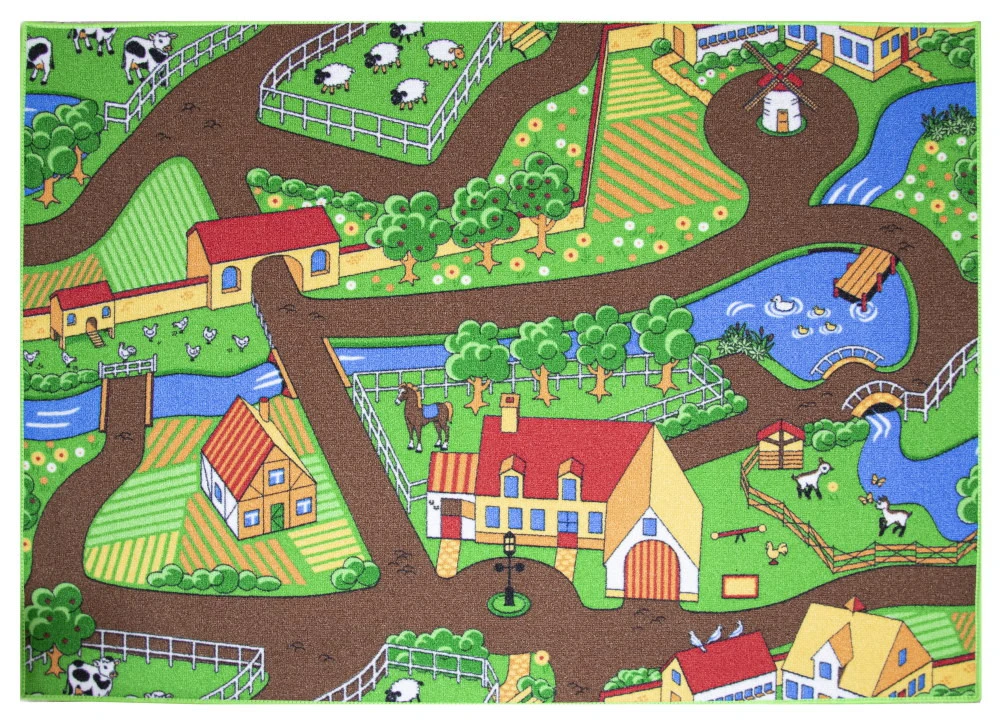 Kids Corner Farm Life/Sweet Town 95x113 Cm Omkeerbaar Vloerkleed En Speelmat - Afbeelding 4