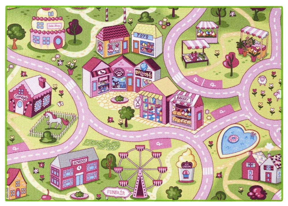Kids Corner Farm Life/Sweet Town 95x113 Cm Omkeerbaar Vloerkleed En Speelmat - Afbeelding 3