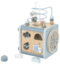 Label Label Blauw Houten Activiteitenkubus LLWT-34307