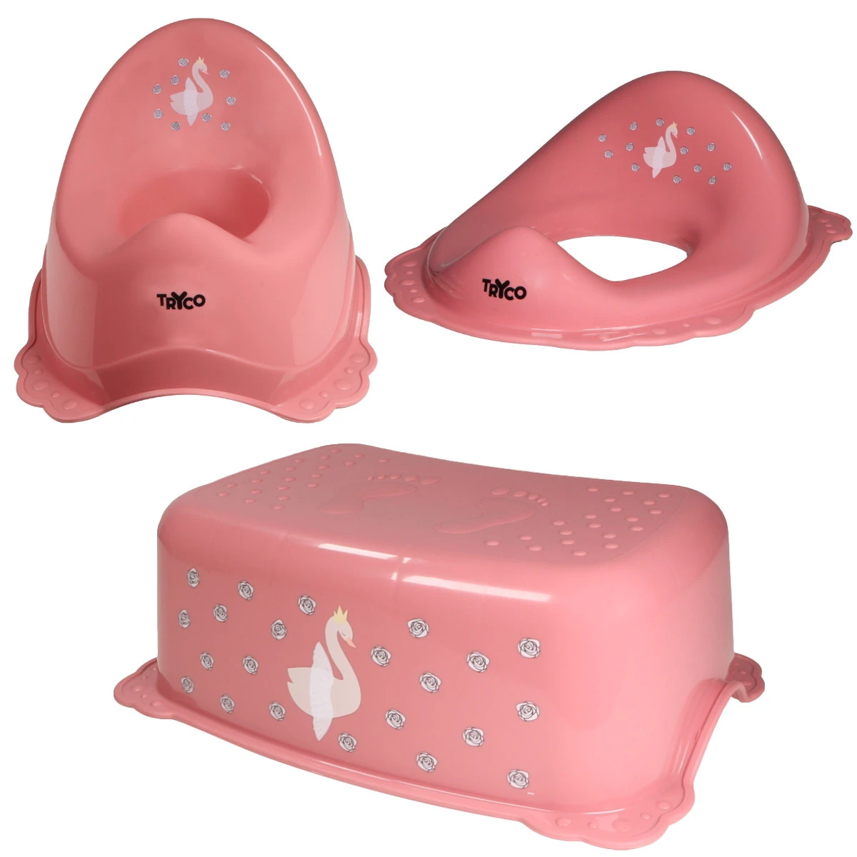Tryco Swan Ivy Pink 3-Delige Toilet Trainingsset 1 Tryco Swan Ivy Pink 3-Delige Toilet Trainingsset